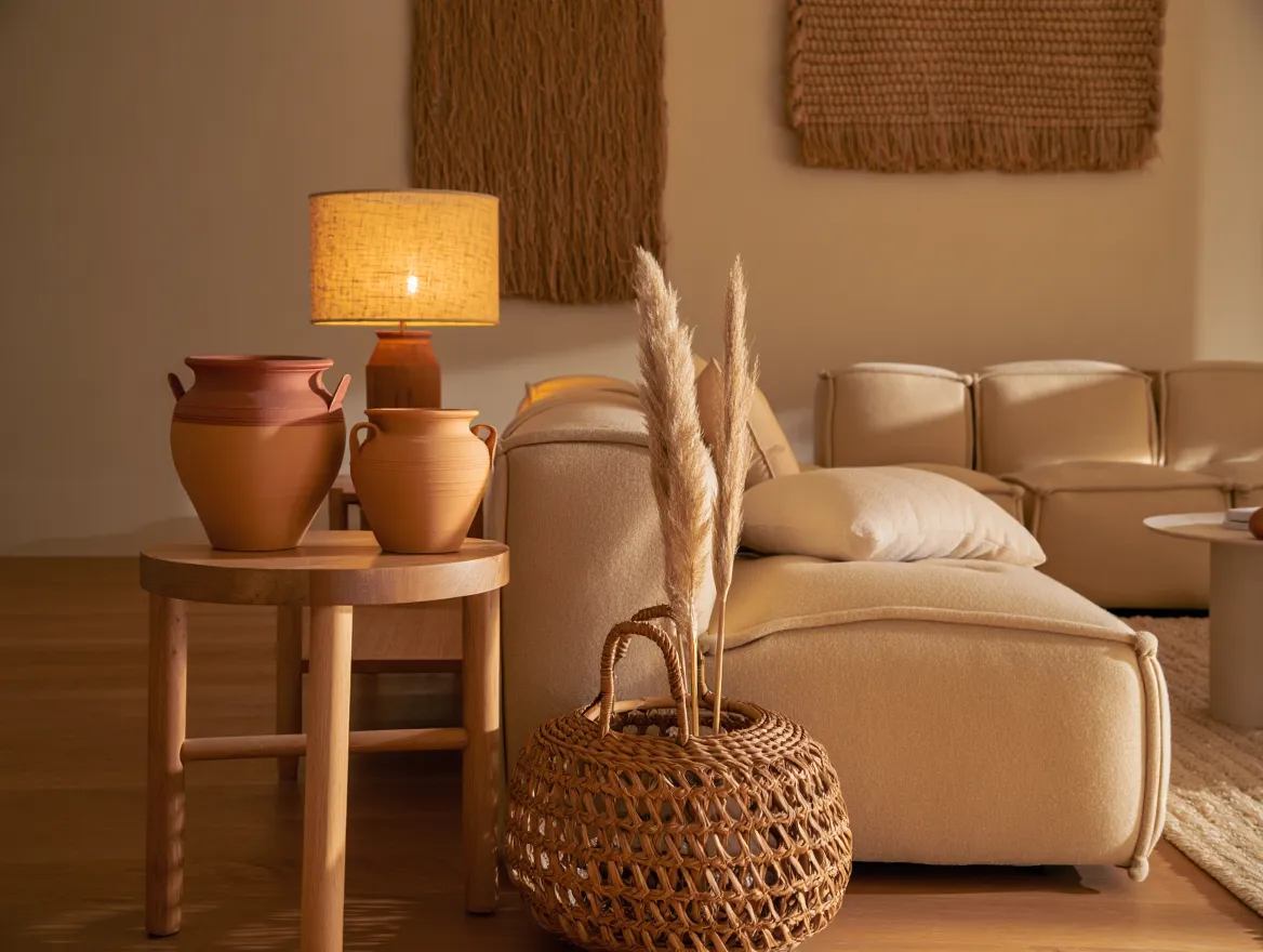 Warm toned interior with earthy textures
